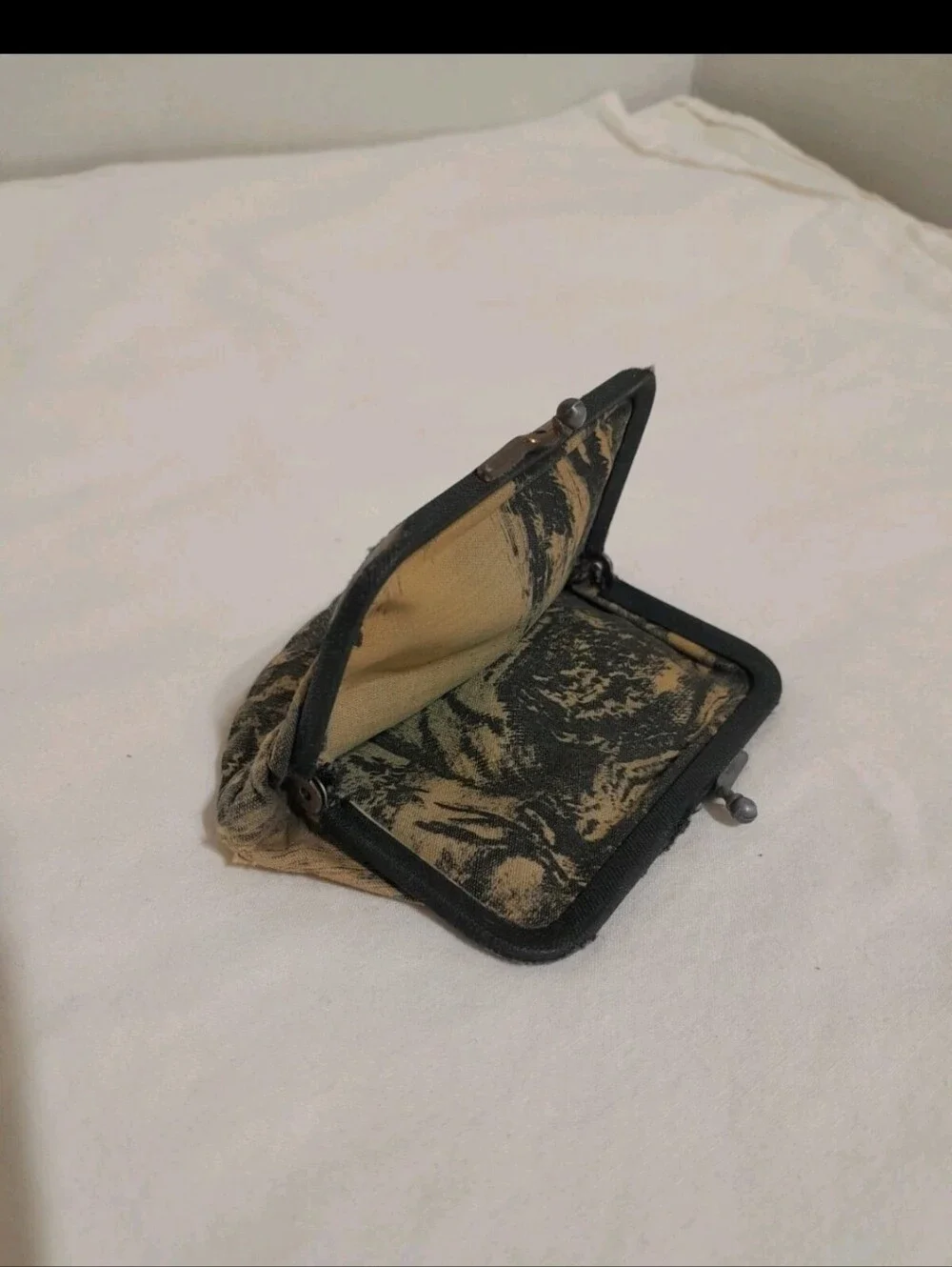 Vintage Men's Coin Pouch in Black and Tan Marbled Canvas